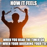 Finally, I'm free!!!!! | How it feels; When you hear the timer go off when your brushing your teeth | image tagged in freedom | made w/ Imgflip meme maker