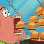 Patrick eating burgers