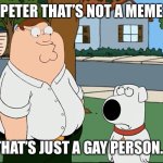 Peter that’s not a meme… | Peter that’s not a meme; That’s just a gay person… | image tagged in peter that s not a meme | made w/ Imgflip meme maker