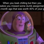 Fr fr | When you lowk chilling but then you realize you missed some dumb assignment due a month ago that was worth 40% of your grade: | image tagged in gifs,funny,memes,funny memes,relatable | made w/ Imgflip video-to-gif maker