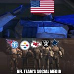 NFL meme | nfl team's social media accounts being quiet in june | image tagged in clone salutes,nfl,sports,steelers,cowboys,cheifs | made w/ Imgflip meme maker
