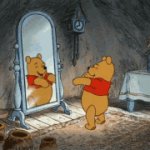 Pooh dancing in front of mirror