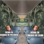 Day 556 of Arcane memes until the next season/series comes out. | being in charge of piltover; being in charge of zaun | image tagged in two sad guys on a bus | made w/ Imgflip meme maker