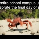 School’s out, twins | The entire school campus uniting to celebrate the final day of school | image tagged in gifs,memes,fun | made w/ Imgflip video-to-gif maker