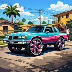 Cel-Shaded 3D candy painted Cutlass on 32" rims in Florida hood