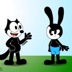 Felix the cat and Oswald chatting