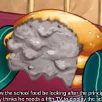 Slop | how the school food be looking after the principal genuinely thinks he needs a fifth TV to display the school logo | image tagged in sludeg,funny,slop,fun,tuff | made w/ Imgflip meme maker