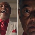 Black man laughing then serious