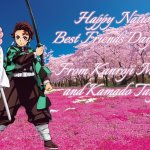 Happy Best Friends Day from Mitsuri-chan and Tanjiro-kun~ <3 | Happy National Best Friends Day 2026~; -From Kanroji Mitsuri 
and Kamado Tanjiro | image tagged in cherry blossoms,tanjiro,mitsuri,best friends,demon slayer,memes | made w/ Imgflip meme maker