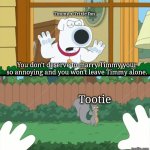 Trixie fans when Timmy married Tootie | Timmy x Trixie fan; You don't deserve to marry Timmy your so annoying and you won't leave Timmy alone. Tootie | image tagged in family guy squirrel flipping off brian,fairly odd parents,nickelodeon,tootie,trixie tang | made w/ Imgflip meme maker