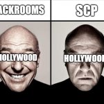 hollywood will never make scp movie | scp; backrooms; hollywood; hollywood | image tagged in happy and depressed hank,backrooms,scp,david spade hollywood minute | made w/ Imgflip meme maker