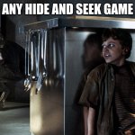 Jurassic Park - Kitchen Hiding | any hide and seek game | image tagged in jurassic park - kitchen hiding | made w/ Imgflip meme maker