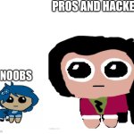 Who wants to try out my uploaded template....if you do, go head | pros and hackers; noobs | image tagged in big yippee vs little yippee,noob,pro,hacker,minecraft,roblox | made w/ Imgflip meme maker