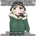 thinking yuuri | When your Slavic LI says "I don't like you" in a flat tone; But they just made you tea, fixed your scarf, and walked you home | image tagged in thinking yuuri,slavic li,slavic anime | made w/ Imgflip meme maker