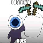 egg with hoes | i got two; hoes | image tagged in i got two hoes,minecraft,hoes | made w/ Imgflip meme maker