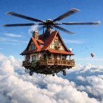 House with helicopter propeller In the sky
