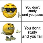 Always be like that | You study and you pass; You don't study and you pass; You don't study and you fail; You study and you fail | image tagged in memes,blank 8 square panel template,funny,exam,grades,relatable | made w/ Imgflip meme maker