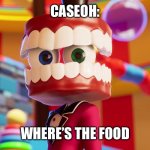 Caine Where's Kinger TADC | Caseoh:; Where’s the food | image tagged in caine where's kinger tadc | made w/ Imgflip meme maker