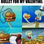 A Band I Didn't Expect to Enjoy After Listening to Their Music | Me checking out Bullet For My Valentine: | image tagged in squidward eating krabby patty,memes,music,spongebob,squidward | made w/ Imgflip meme maker