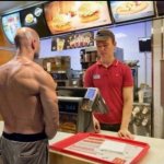 Muscle man ordering  fast food