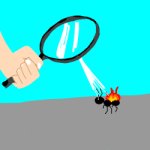 Ant getting burned by magnifying glass
