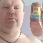 fat guy with salami meme