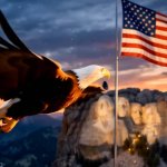 Eagle flies over Mt. Rushmore meme
