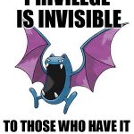 Equality Golbat | PRIVILEGE IS INVISIBLE TO THOSE WHO HAVE IT | image tagged in equality golbat | made w/ Imgflip meme maker