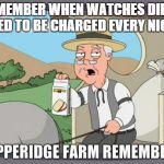 Pepperidge Farm | REMEMBER WHEN WATCHES DIDNT NEED TO BE CHARGED EVERY NIGHT | image tagged in pepperidge farm | made w/ Imgflip meme maker