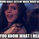 Sexy Watson | ''HERMIONE REALLY GETS MY MAGIC WAND GOING,'' ''IF YOU KNOW WHAT I MEAN.'' | image tagged in sexy watson,emma watson | made w/ Imgflip meme maker