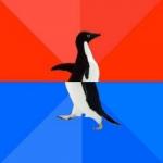 Socially awkward penguin red top blue bottom meme