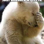 Facepalm Bear | I'M HUNGRY, BUT I JUST BRUSHED MY TEETH. #FIRSTWORLDPROBLEMS | image tagged in memes,facepalm bear | made w/ Imgflip meme maker