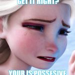 Elsa crying over ..... | WHY CAN'T ANYONE GET IT RIGHT? YOUR IS POSSESIVE YOU'RE IS YOU ARE | image tagged in elsa crying over,elsa | made w/ Imgflip meme maker