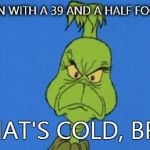 Grinchdoesntapprove | NOT EVEN WITH A 39 AND A HALF FOOT POLE? THAT'S COLD, BRO | image tagged in grinchdoesntapprove,grinch | made w/ Imgflip meme maker