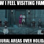 Effie in Hunger Games | HOW I FEEL VISITING FAMILY IN RURAL AREAS OVER HOLIDAYS | image tagged in effie in hunger games | made w/ Imgflip meme maker