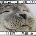 Satisfied Seal | PAID HOLIDAY VACATION TIME AT MY JOB PAID UNDER THE TABLE AT MY SIDE JOB | image tagged in satisfied seal | made w/ Imgflip meme maker