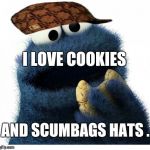 Cookie Monster Love Story | I LOVE COOKIES AND SCUMBAGS HATS . | image tagged in cookie monster love story,scumbag | made w/ Imgflip meme maker