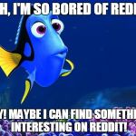 Dory | UGH, I'M SO BORED OF REDDIT HEY! MAYBE I CAN FIND SOMETHING INTERESTING ON REDDIT! | image tagged in dory | made w/ Imgflip meme maker