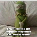 stupid frog | How was i supposed to know ms piggy was seeing someone it ain't none of my business!! | image tagged in stupid frog | made w/ Imgflip meme maker