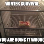 Empty fridge | WINTER SURVIVAL YOU ARE DOING IT WRONG | image tagged in empty fridge | made w/ Imgflip meme maker