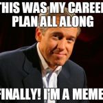 brian williams | THIS WAS MY CAREER PLAN ALL ALONG FINALLY! I'M A MEME! | image tagged in brian williams | made w/ Imgflip meme maker