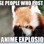 No One Cares About Your GIF | THOSE PEOPLE WHO POST GIFS OF ANIME EXPLOSIONS | image tagged in redpanda facepalm,anime,anime explosion,gif,gifs,memes | made w/ Imgflip meme maker