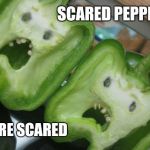 scared peppers | SCARED PEPPERS ARE SCARED | image tagged in scared peppers | made w/ Imgflip meme maker