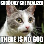 And Suddenly She Realized | SUDDENLY SHE REALIZED THERE IS NO GOD | image tagged in and suddenly she realized | made w/ Imgflip meme maker