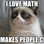 Grumpy Cat | I LOVE MATH IT MAKES PEOPLE CRY | image tagged in grumpy cat | made w/ Imgflip meme maker