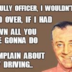 Man 1 | TRUTHFULLY  OFFICER,  I  WOULDN'T  HAVE IS  COMPLAIN  ABOUT  MY  DRIVING.. PULLED  OVER,  IF  I  HAD KNOWN  ALL  YOU  WERE  GONNA  DO | image tagged in man 1 | made w/ Imgflip meme maker