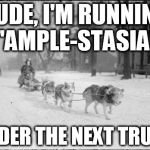 Dog Sled | DUDE, I'M RUNNING "AMPLE-STASIA" UNDER THE NEXT TRUCK | image tagged in dog sled | made w/ Imgflip meme maker