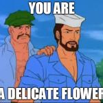 Delicate Flower | YOU ARE A DELICATE FLOWER | image tagged in gung ho  shipwreck,gay | made w/ Imgflip meme maker