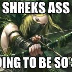 No one knows who shot that arrow. | SHREKS ASS IS GOING TO BE SO SORE | image tagged in warhammer dont move,memes,shrek,archer,arrow,warhammer | made w/ Imgflip meme maker