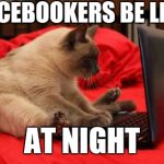 quit looking at cats online | FACEBOOKERS BE LIKE AT NIGHT | image tagged in quit looking at cats online | made w/ Imgflip meme maker